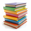 © Zohaib - Stack of colorful hardcover books isolated on white. Includes vibrant rainbow colored volumes arranged vertically. Educational resource photography for library, school, and study themes.