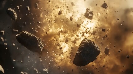 Poster - Dramatic and intense fiery explosion with debris smoke and shockwave in a dark explosive environment  Powerful force and energy of a dangerous destructive blast or detonation