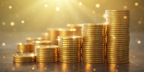 Wall Mural - Golden Coin Stacks Showing Growth and Financial Success