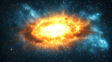 Aufkleber - Dramatic cosmic explosion in the vast interstellar space with glowing celestial energies and an intense fiery burst of light