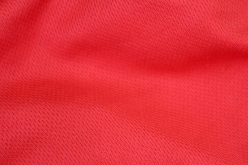 Poster - Macro shot red cotton fabric texture with waves. Linen natural canvas texture with pattern. Fabric texture.