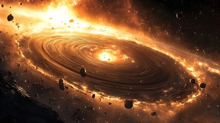 Aufkleber - Dramatic Cosmic Explosion Shattering the Fabric of the Vast Interstellar Universe with Swirling Galaxies Blazing Nebulae and Shattered Celestial Bodies Amidst the Chaos of the Cosmos