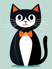 Canvas Print - Cat with fancy outfit, A stylish black cat in a tuxedo and bow tie, showcasing high fidelity in a playful yet elegant manner.