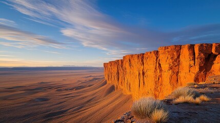 Poster - Desert landscapes nature idea. Breathtaking sunset view of rugged cliff formations in a vast desert landscape.