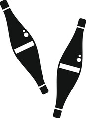 Sticker - Simple black silhouette icon of two bottles of sparkling wine juggling, falling down, isolated on white background