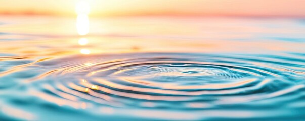 Poster - Beach sunset nature concept. A serene water surface reflecting beautiful sunlit ripples at twilight.