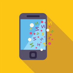 Poster - mobile phone displaying exploding confetti and geometric shapes, celebrating a successful outcome or