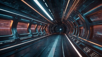Poster - futuristic tunnel with glowing lights and sleek design in a sci-fi setting