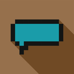 Poster - Pixel art speech bubble with long shadow casting on brown background, ideal for communication and retro gaming concepts
