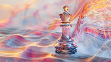 Poster - A glass chess queen stands on a vibrant, swirling surface.