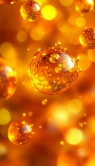 Wall Mural - golden bokeh background with glittering spheres and blurred lights, abstract festive design