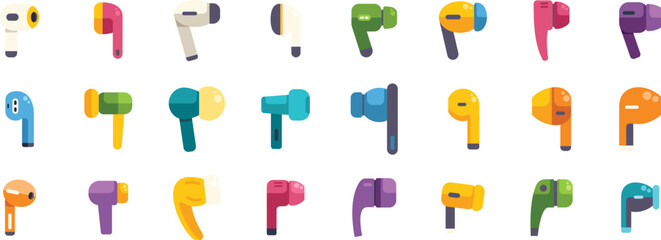 Poster - colorful set of wireless earbuds icons representing personal audio devices