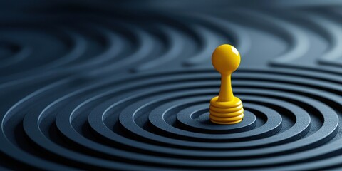 Poster - A bright yellow pawn stands prominently in the center of rippling dark waves, symbolizing influence and focus in a minimalist design.