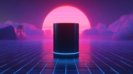 Wall Mural - 502. colorful neon podium product on cloud and colorful sky background, geometric shape for product 