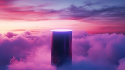 Wall Mural - 502. colorful neon podium product on cloud and colorful sky background, geometric shape for product 