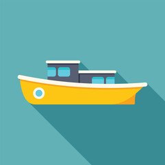 Wall Mural - Small fishing boat sailing on calm water, featuring a yellow hull, gray cabin, and a long shadow, ideal for maritime and travel related projects