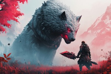 Poster - A pixel art representation of a character holding a shape-shifting weapon that adapts to different enemies, animated with vibrant pixel transitions