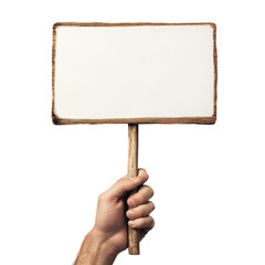 Aufkleber - The image shows a hand holding a small rustic wooden sign with a blank white surface ideal for adding text or graphics.