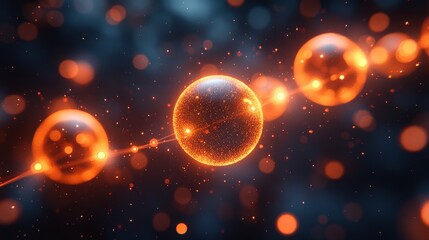 Poster - abstract representation of glowing particles connected by a luminous strand in a cosmic background