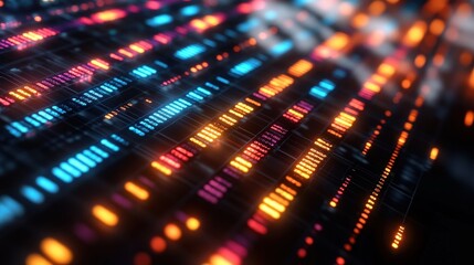 Poster - Abstract representation of vibrant data streams flowing through a digital landscape at night
