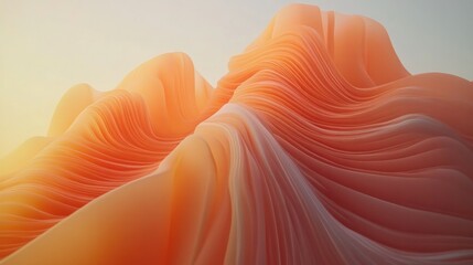 Fototapete - Iridescent orange waves with smooth transitions, forming a fluid 3D abstract background.