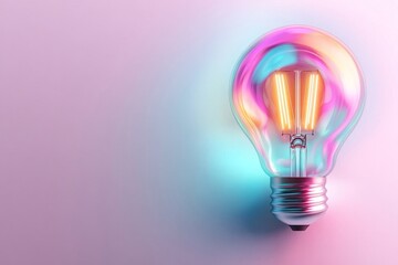 Poster - A stylized flat illustration of a lightbulb replaced by a glowing energy-efficient bulb, set against a plain white background with soft gradients