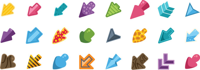 Poster - Set of colorful arrows pointing in different directions, ideal for highlighting, indicating directions, or emphasizing elements