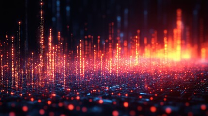 Poster - Abstract visualization of vibrant digital sound waves pulsating over a dark grid background