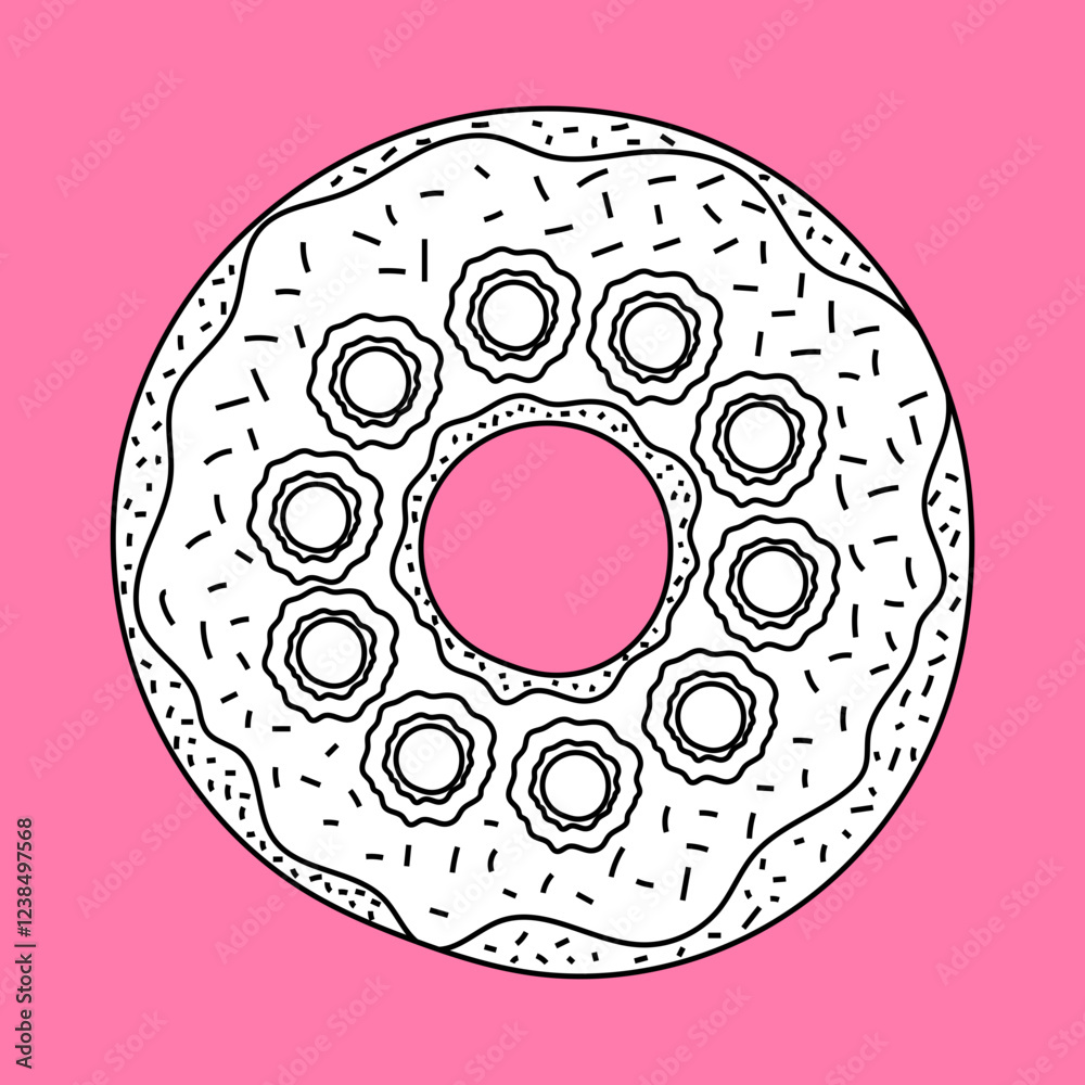 Doodle Donut Clipart: Kawaii Cartoon Donut: Black and White Donut ...