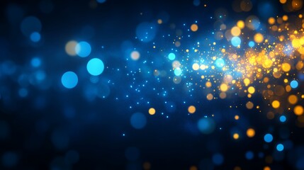 falling confetti on blue background, abstract background with dark blue and gold particle. golden li