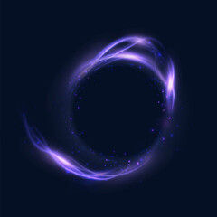 Poster - Abstract blue light lines and particles on black background. Dynamic curves and glow create energetic and magical effects. Vector