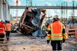 © Віталій Б. - Emergency responders work at a serious construction site accident involving a collapsed vehicle