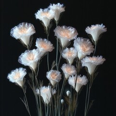 Wall Mural - Fluffy alien flowers on a black background.