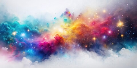 Poster - Celestial Burst A Vibrant Cosmic Nebula with Sparkling Stars and Glowing Clouds