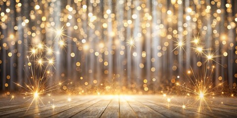 Leinwandbilder - Golden Sparkler Celebration on Wooden Surface with Festive Lights