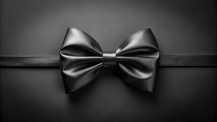 Wall Mural - Elegant black satin ribbon bow on dark background, perfect for luxury branding or special occasion invitation.