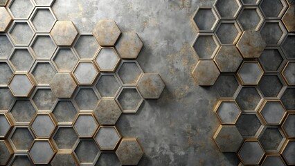 Aufkleber - Abstract Geometric Hexagon Pattern with Metallic Accents on a Textured Surface