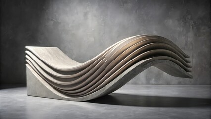 Poster - Abstract Grey Concrete Wave Sculpture on a Studio Floor