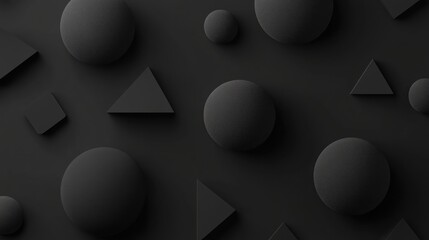 Wall Mural - Abstract dark background with spheres and geometric shapes.