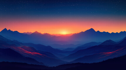 Wall Mural - A beautiful mountain range with a sunset in the background