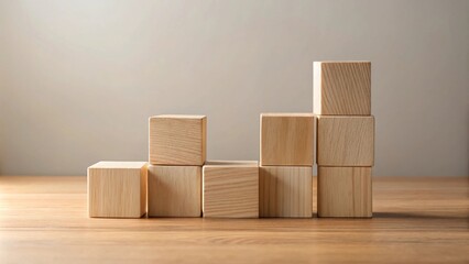 Aufkleber - Simple Wooden Blocks Arranged in an Ascending Pattern on a Light Brown Table
