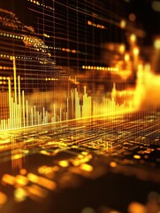 Poster - Virtual gold investment advisor, holographic financial charts, advanced tech background