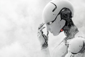 Aufkleber - A futuristic robot adjusting its form and tools to perform different tasks, representing ultimate versatility in technology