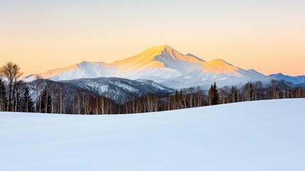 Aufkleber - Amidst mountains nature idea. Stunning winter landscape with snowy mountains and clear skies at sunset.