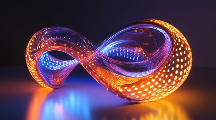 Poster - Colorful Abstract Infinity Loop Illuminated With Vibrant Lights in a Dark Setting