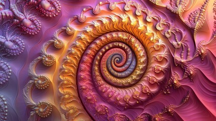 Poster - Swirling Patterns of a Colorful Fractal Spiral in Vibrant Hues of Pink, Orange, and Purple Tones