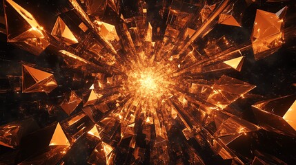 Poster - Dynamic Orange Crystal Explosion Radiating From a Central Point in a Cosmic Space Setting During a Vibrant, Energetic Moment