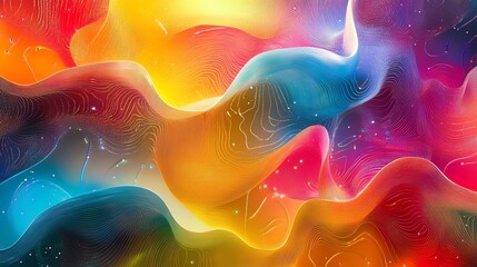 Poster - Colorful Abstract Wave Patterns Create a Vibrant, Dynamic Composition in a Visually Striking Digital Artwork