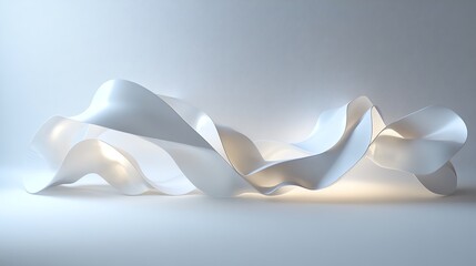 Poster - Whimsical White Ribbon Art With Soft Glowing Lights Elegantly Arranged on a Smooth Surface