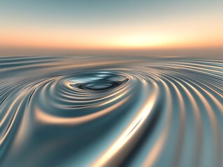 Poster - Rippling Water Surface Reflects Warm Sunset Hues Over a Tranquil Horizon in a Serene Moment of Nature's Beauty